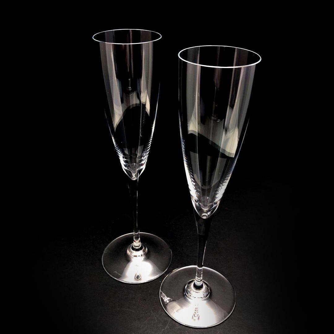 【美品】Baccarat バカラ／ドン ペリニョン ペア シャンパンフルート 23cm／クリスタルグラス／クリア／BC450