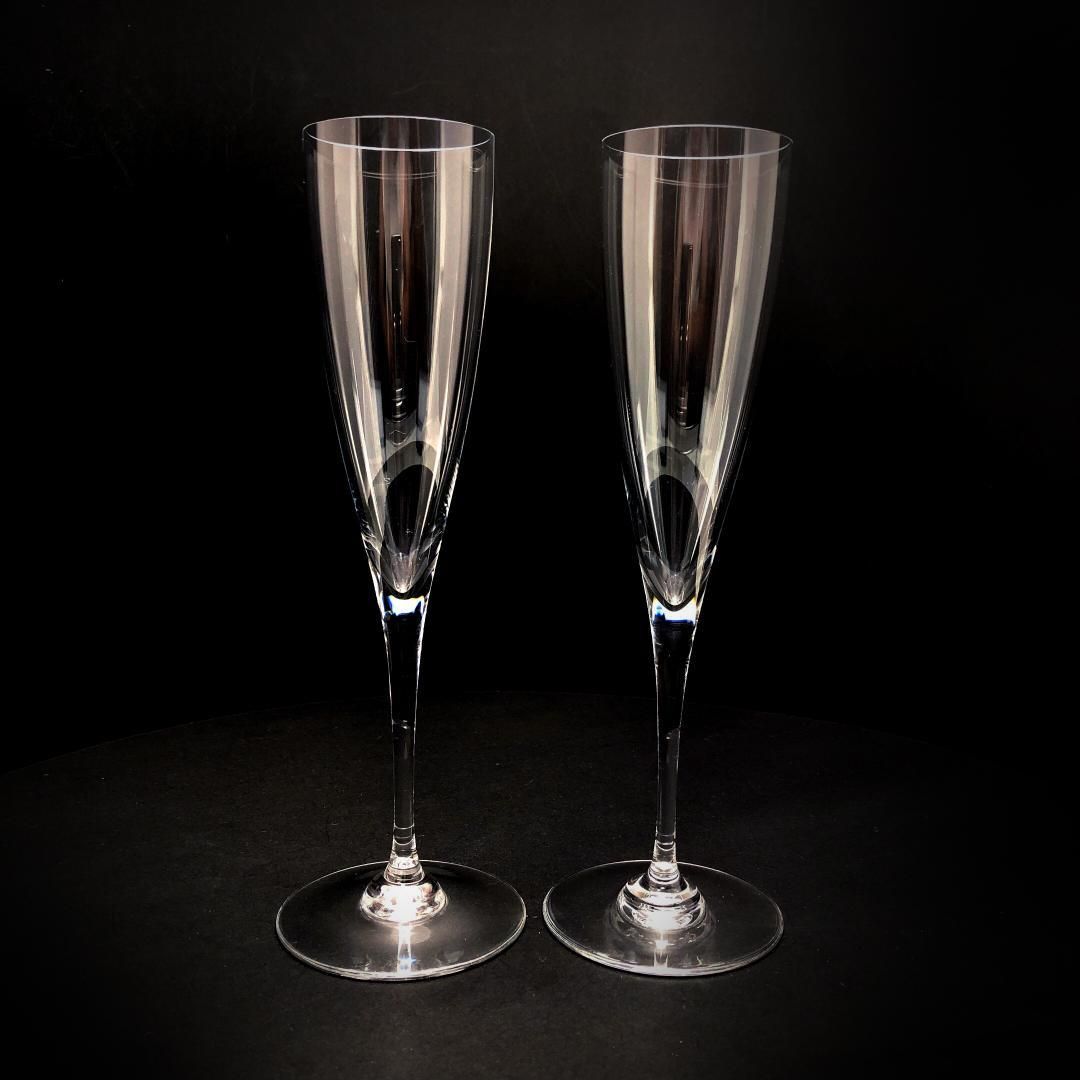 【美品】Baccarat バカラ／ドン ペリニョン ペア シャンパンフルート 23cm／クリスタルグラス／クリア／BC450