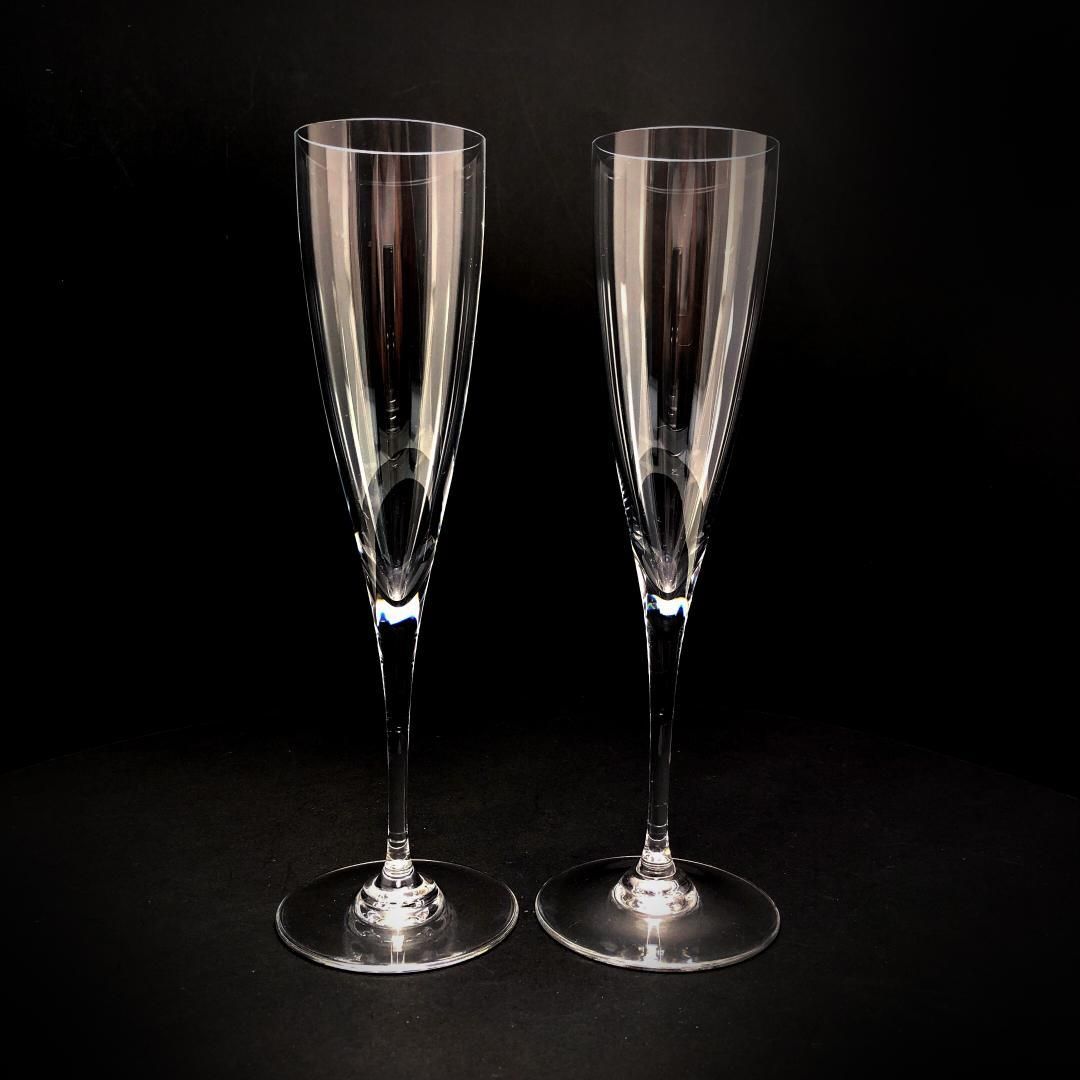 【美品】Baccarat バカラ／ドン ペリニョン ペア シャンパンフルート 23cm／クリスタルグラス／クリア／BC450