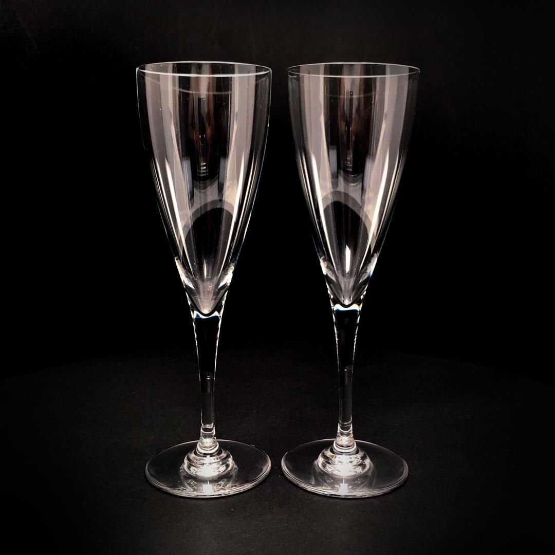 【美品】Baccarat バカラ／ドン ペリニョン ペア シャンパンフルート 20cm／クリスタルグラス／クリア／BC454