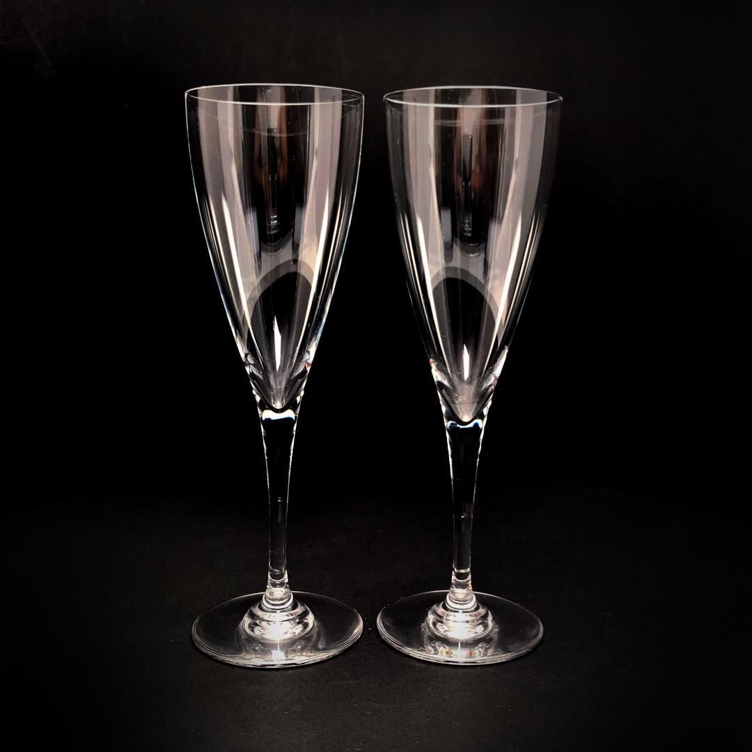 【美品】Baccarat バカラ／ドン ペリニョン ペア シャンパンフルート 20cm／クリスタルグラス／クリア／BC454