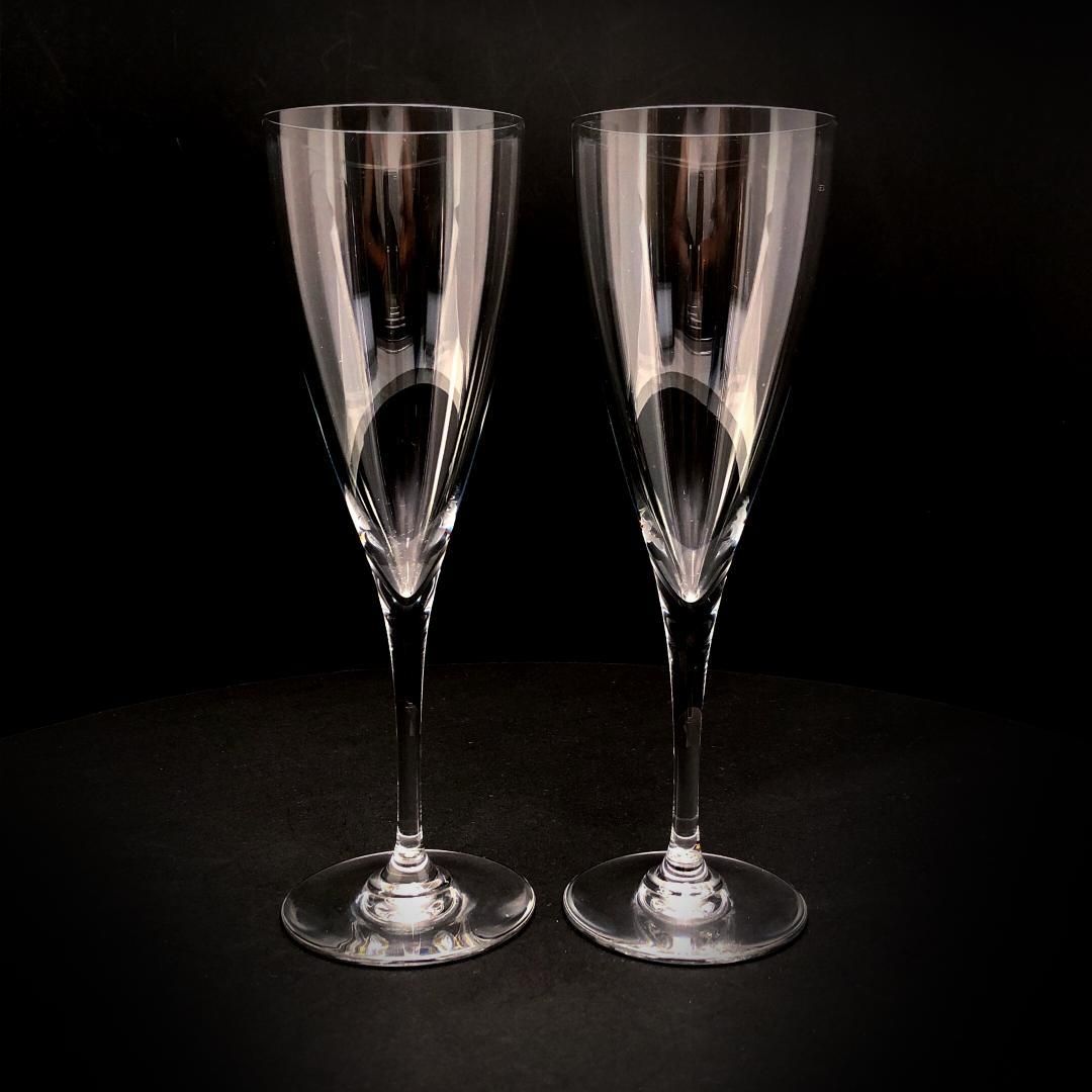 【美品】Baccarat バカラ／ドン ペリニョン ペア シャンパンフルート 20cm／クリスタルグラス／クリア／BC455