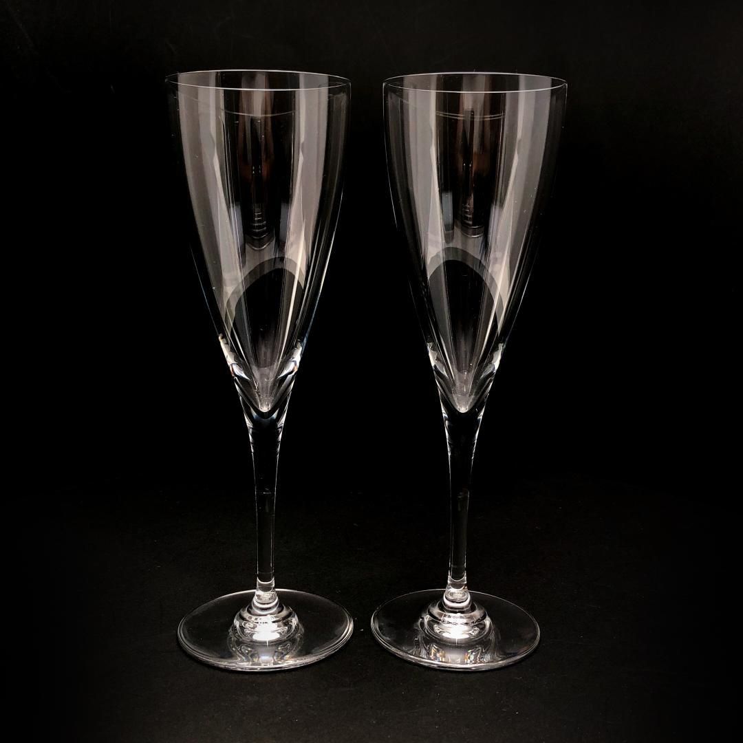 【美品】Baccarat バカラ／ドン ペリニョン ペア シャンパンフルート 20cm／クリスタルグラス／クリア／BC456