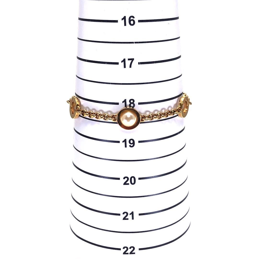 【希少・美品】CELINE セリーヌ／サークルロゴ フェイクパール ブレスレット／GP／ゴールド・ホワイト