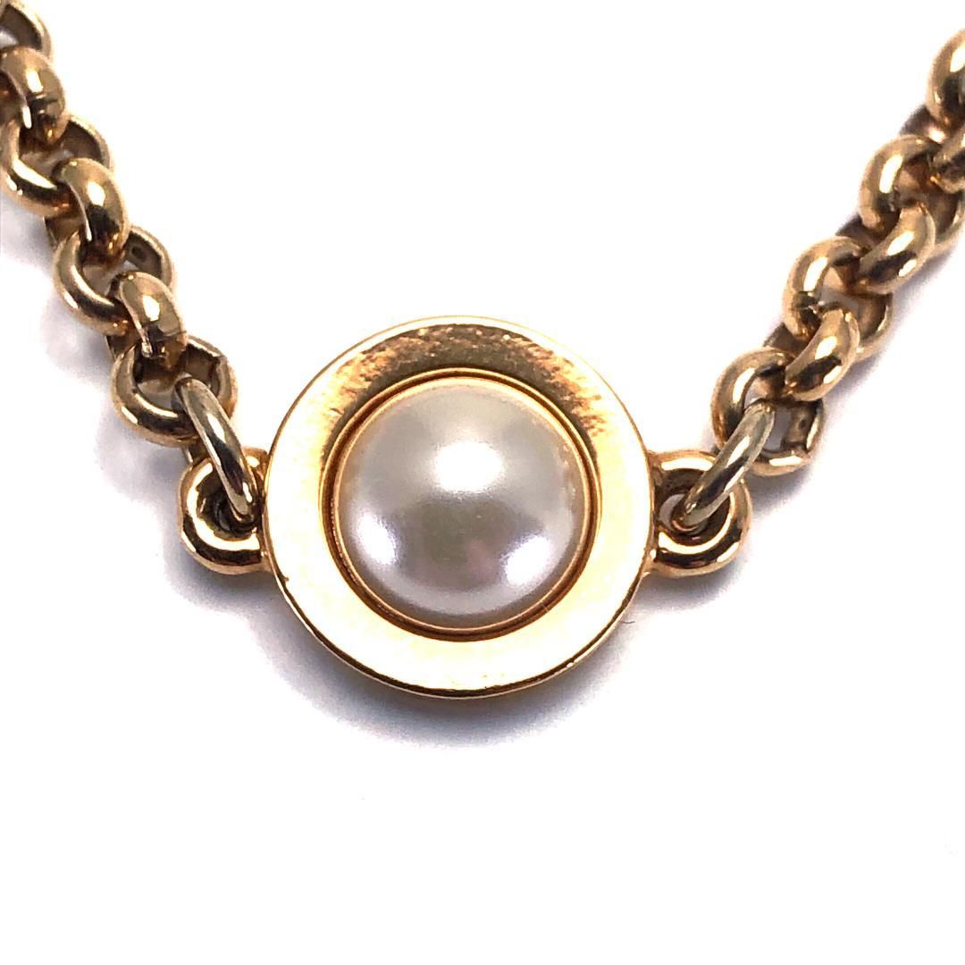 【希少・美品】CELINE セリーヌ／サークルロゴ フェイクパール ブレスレット／GP／ゴールド・ホワイト