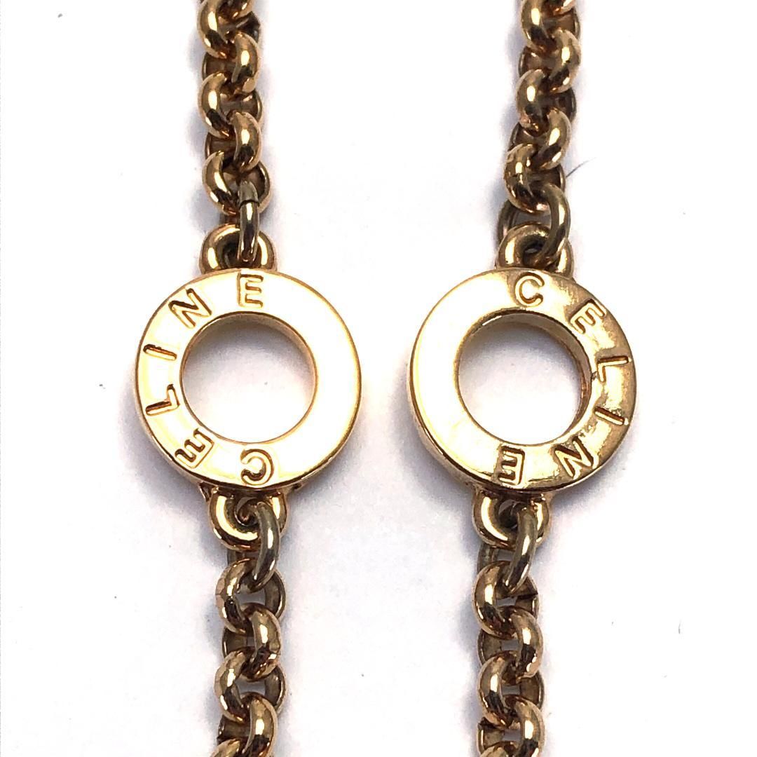 【希少・美品】CELINE セリーヌ／サークルロゴ フェイクパール ブレスレット／GP／ゴールド・ホワイト