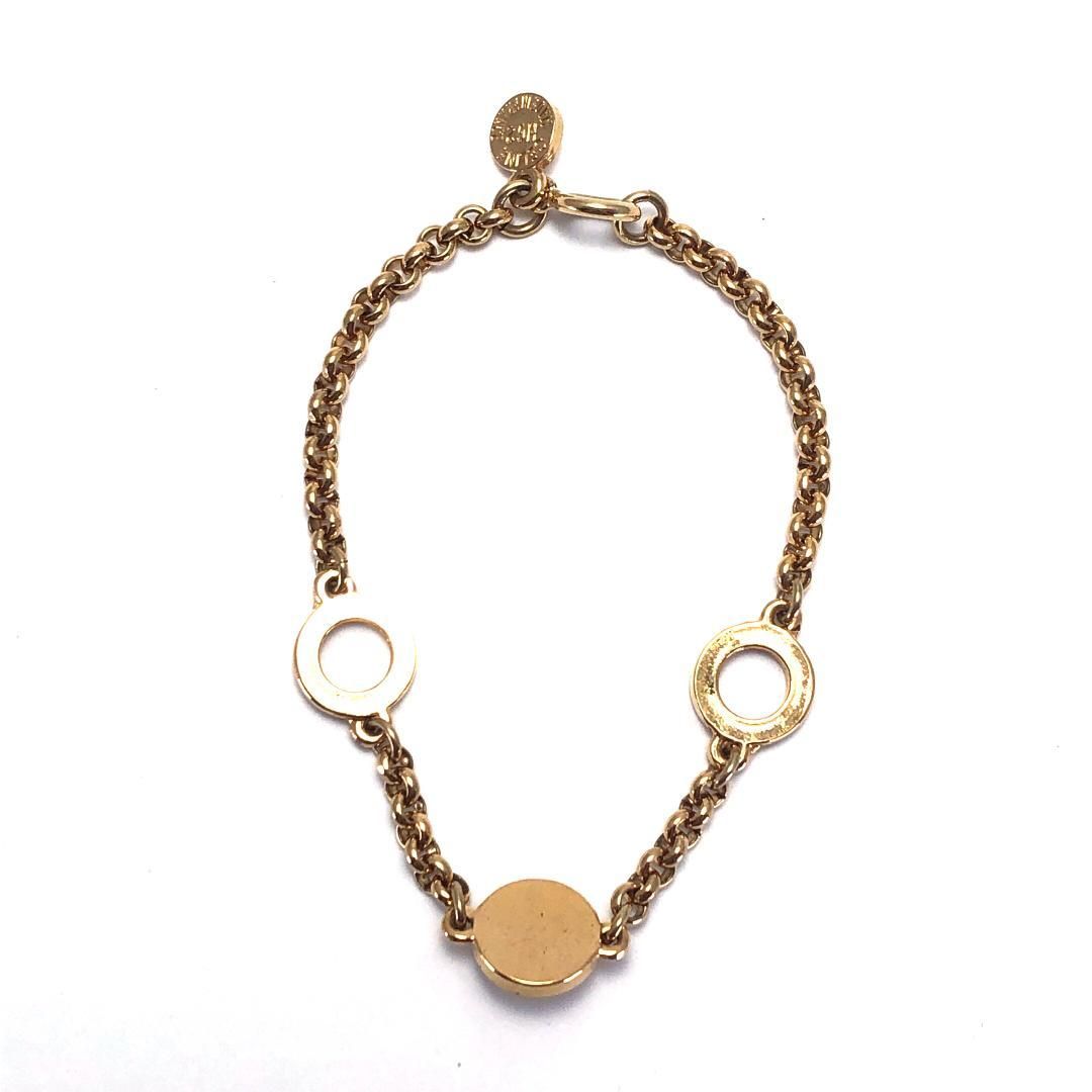 【希少・美品】CELINE セリーヌ／サークルロゴ フェイクパール ブレスレット／GP／ゴールド・ホワイト