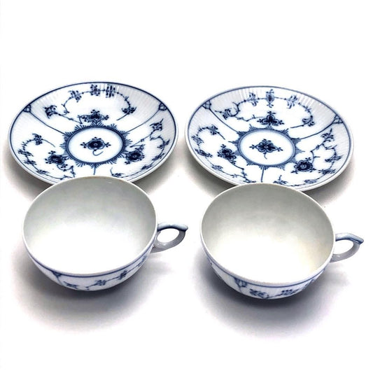 Royal Copenhagen ロイヤルコペンハーゲン／ブルーフルーテッド プレイン ペア カップ＆ソーサー／陶器／ホワイト・ブルー