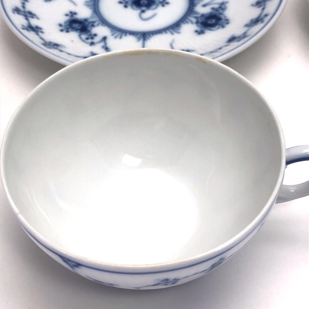 Royal Copenhagen ロイヤルコペンハーゲン／ブルーフルーテッド プレイン ペア カップ＆ソーサー／陶器／ホワイト・ブルー