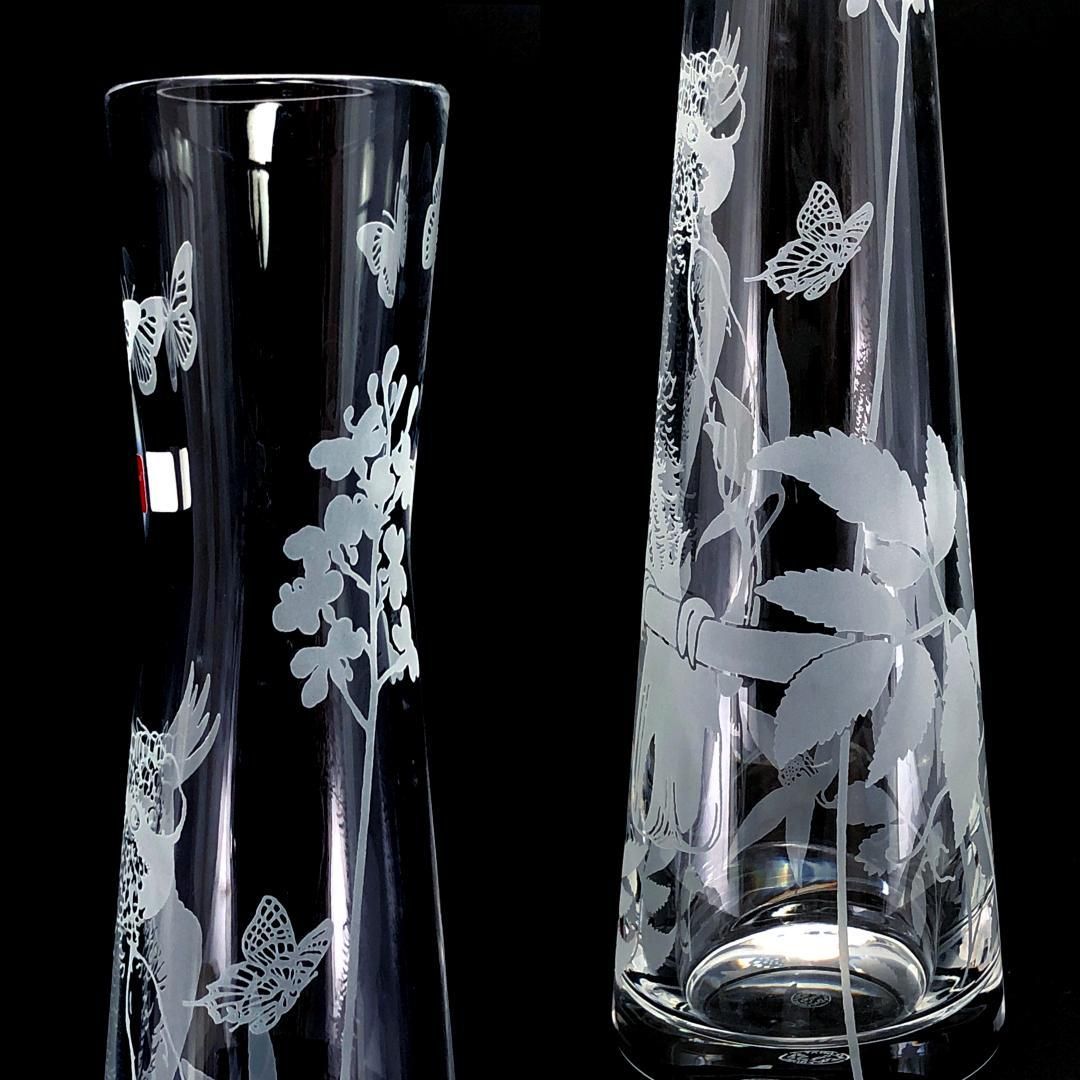 【希少】Baccarat バカラ／ポエティックガーデン オウム＆蝶柄 フワラーベース／クリスタルグラス／クリア／BC492