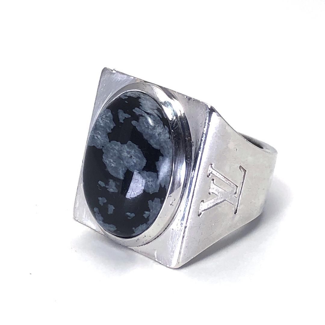 【美品】ルイヴィトン／シェバリエール スノーフロー リング 指輪 M64903／15号／SV925／シルバー・ブラック