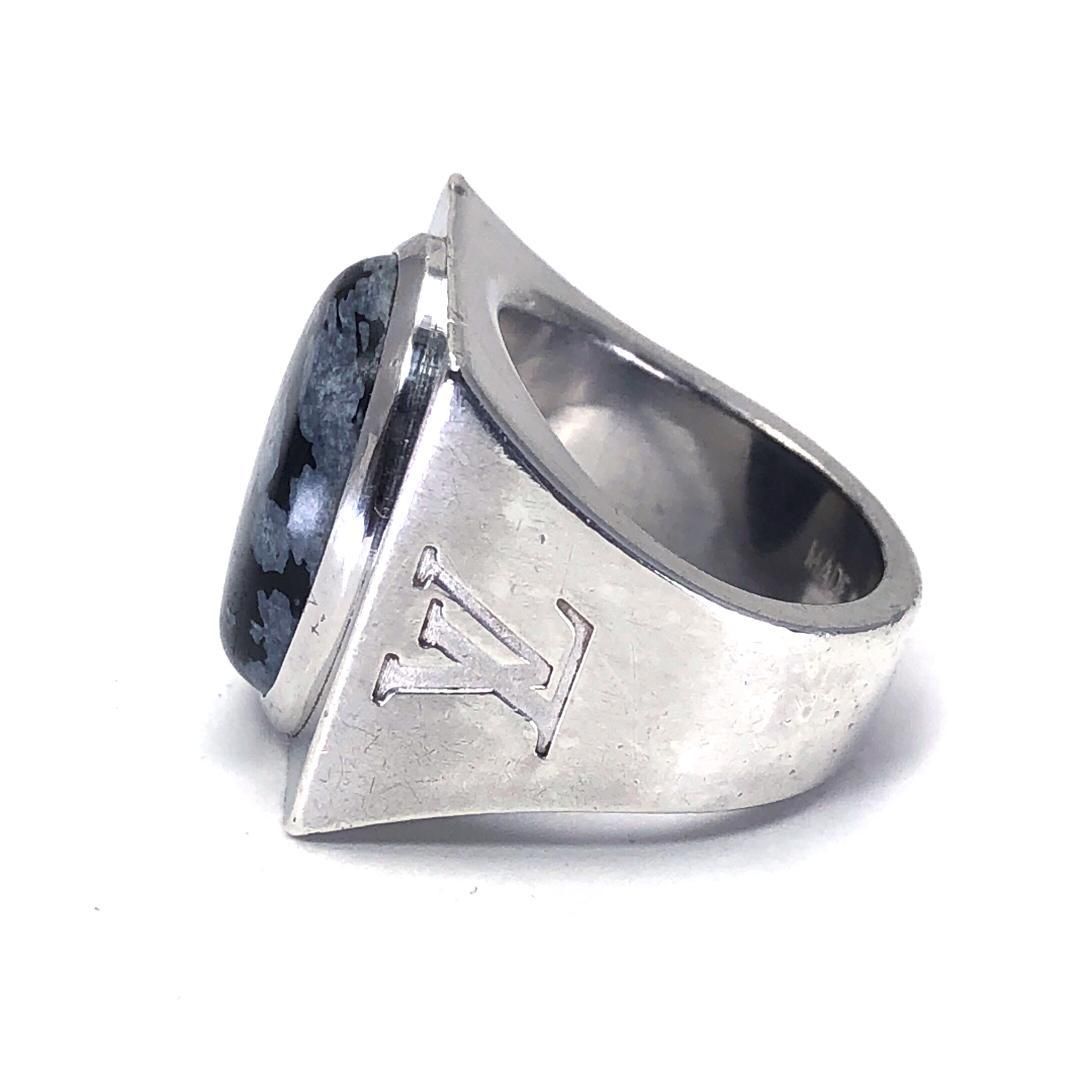 【美品】ルイヴィトン／シェバリエール スノーフロー リング 指輪 M64903／15号／SV925／シルバー・ブラック