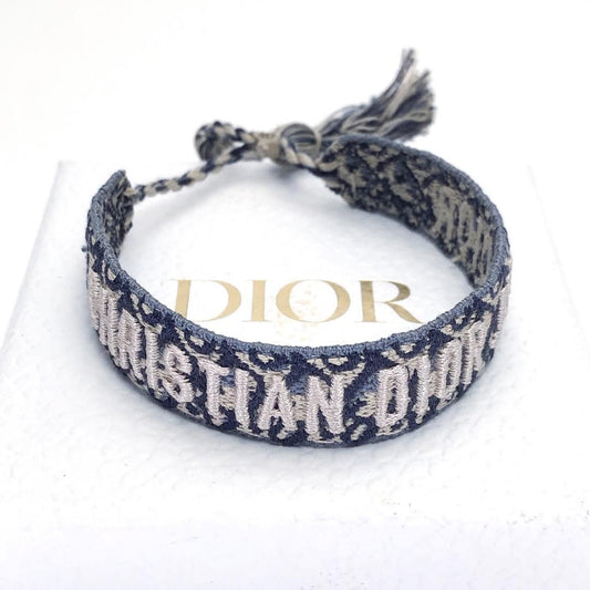 【美品・箱付き】Christian Dior クリスチャンディオール／オブリーク ミサンガ ブレスレット／ファブリック／ブラック・ホワイト