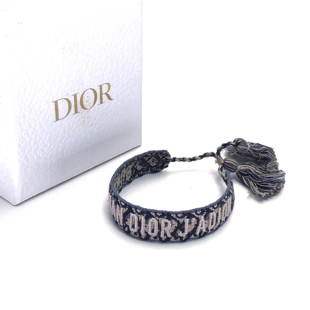 【美品・箱付き】Christian Dior クリスチャンディオール／オブリーク ミサンガ ブレスレット／ファブリック／ブラック・ホワイト