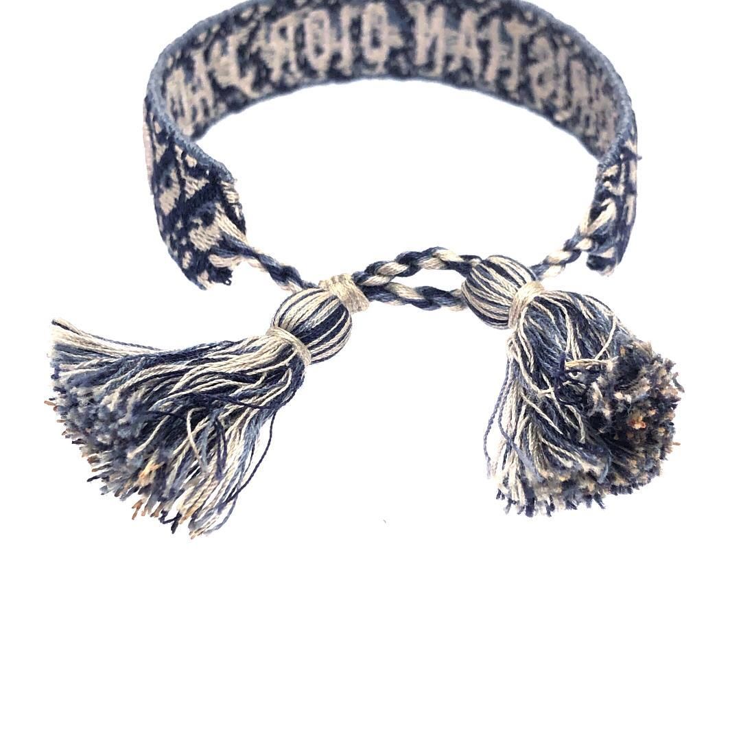 【美品・箱付き】Christian Dior クリスチャンディオール／オブリーク ミサンガ ブレスレット／ファブリック／ブラック・ホワイト