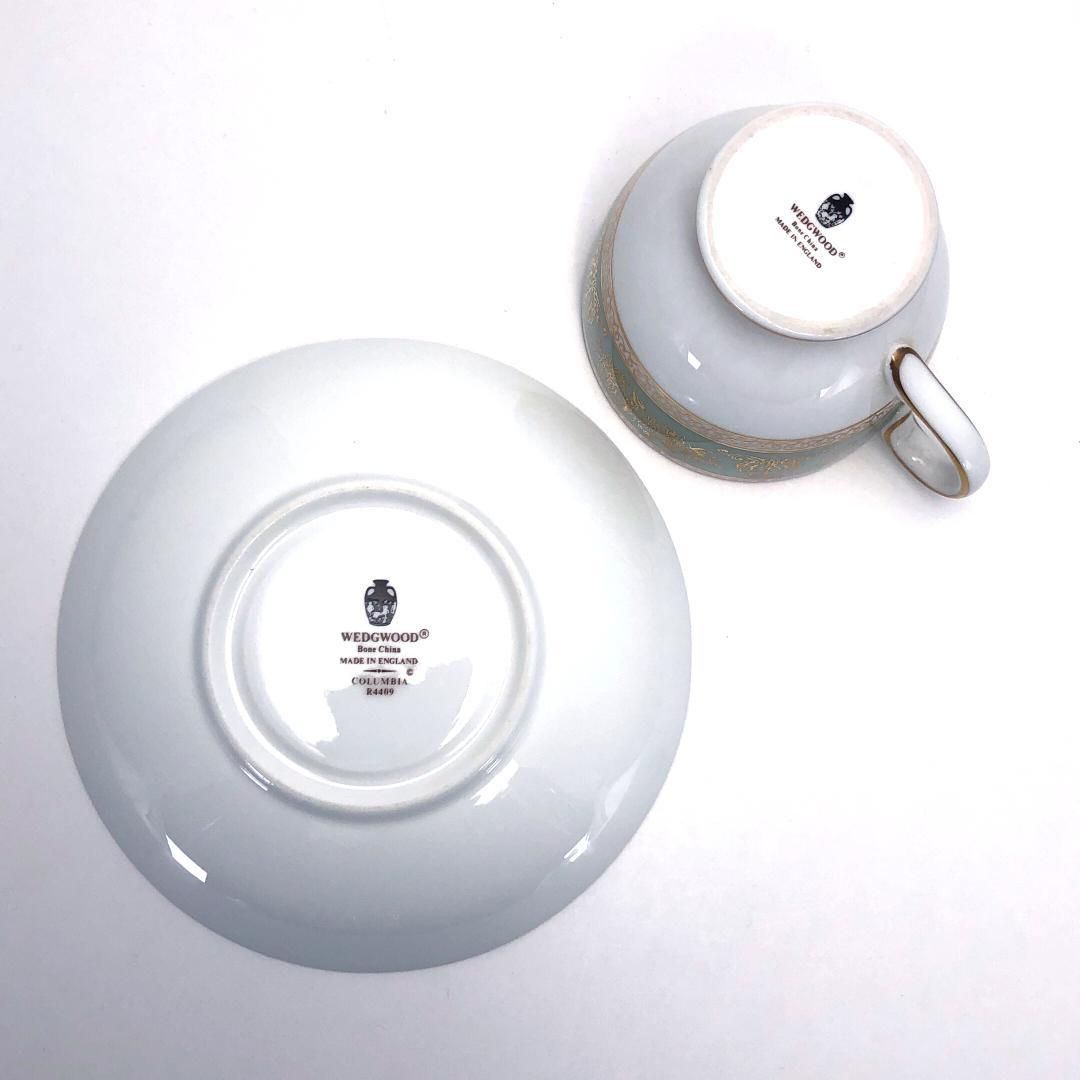 【美品】WEDGWOOD ウェッジウッド／コロンビア セージグリーン コーヒー カップ＆ソーサー／陶器／ホワイト・グリーン・ゴールド