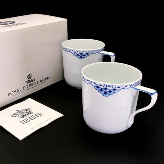 【美品】Royal Copenhagen ロイヤルコペンハーゲン／プリンセスブルー ペア マグカップ／陶器／ホワイト・ブルー