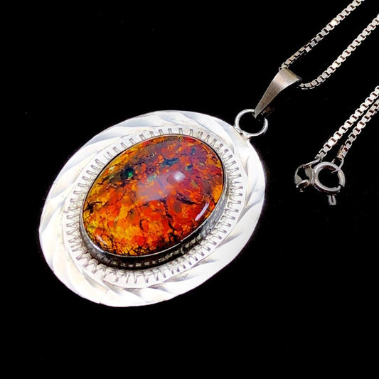 【希少・美品】メキシカンジュエリー／ネックレス／アンモライト・SV925／琥珀色・シルバー