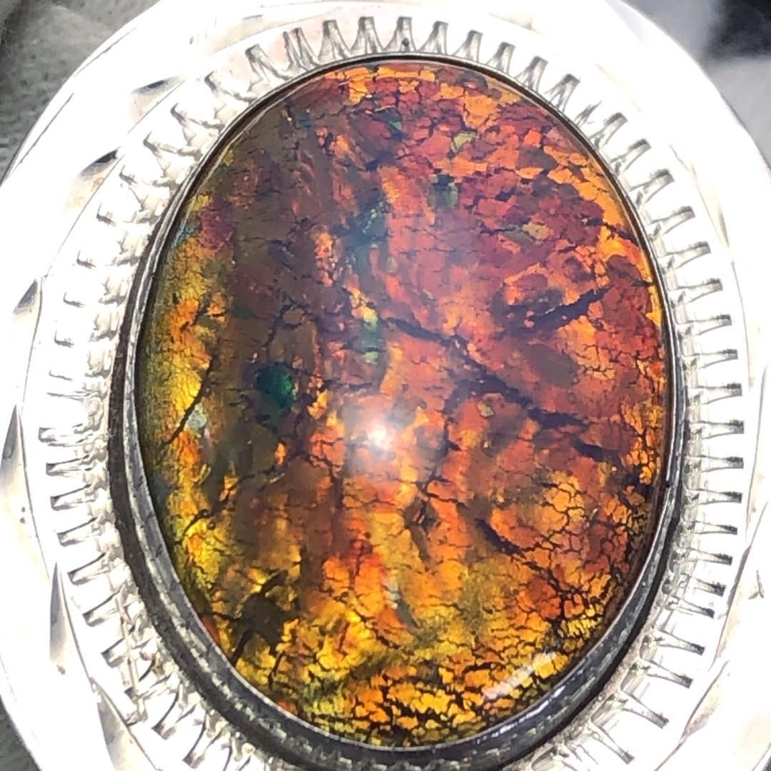 【希少・美品】メキシカンジュエリー／ネックレス／アンモライト・SV925／琥珀色・シルバー