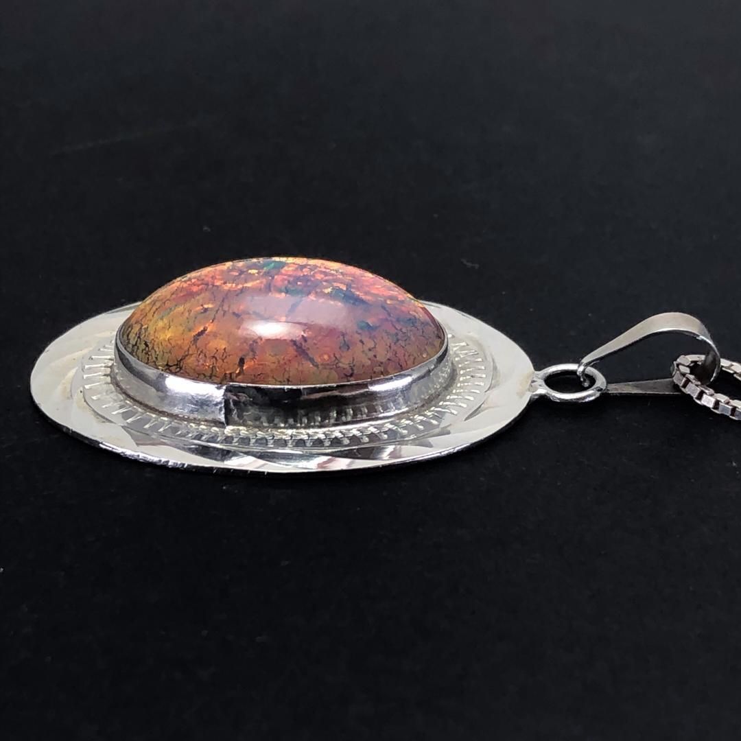 【希少・美品】メキシカンジュエリー／ネックレス／アンモライト・SV925／琥珀色・シルバー