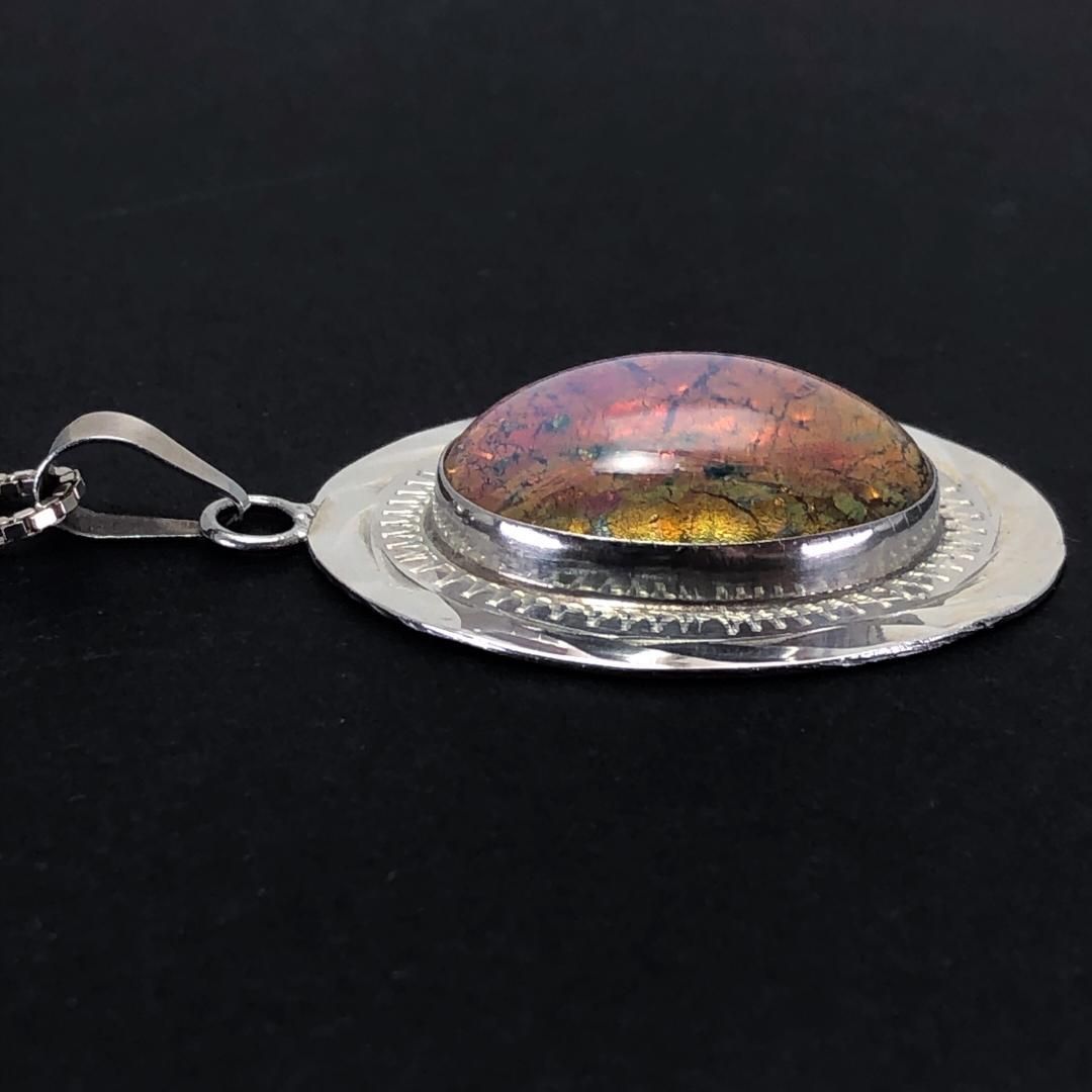 【希少・美品】メキシカンジュエリー／ネックレス／アンモライト・SV925／琥珀色・シルバー