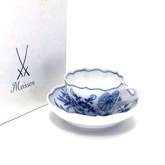 【美品・箱付】meissen マイセン／ブルーオニオン デミタス カップ＆ソーサー／陶器／フォアイト・ブルー