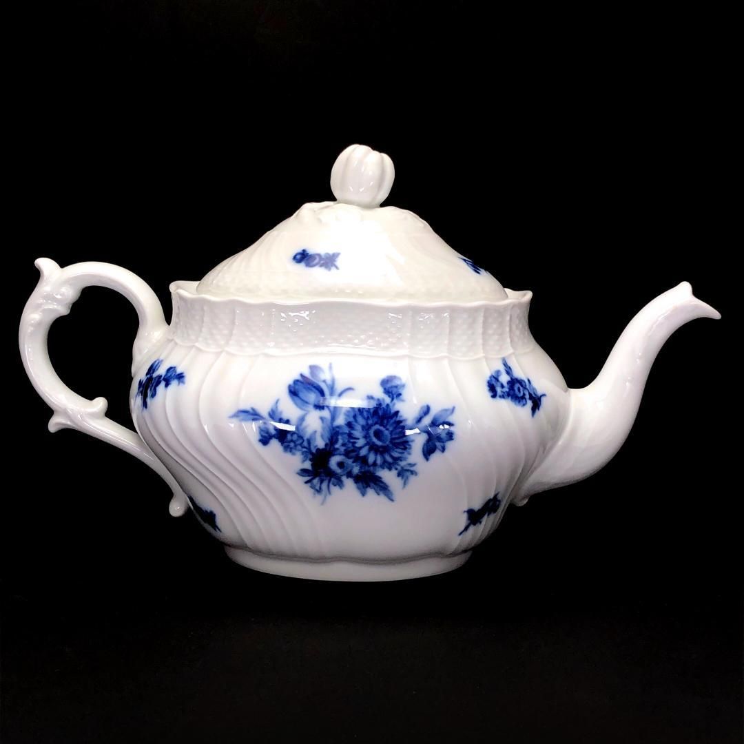【美品】Richard Ginori リチャードジノリ／ベッキオブルー フラワーブーケ ティーポット／陶器／ホワイト・ブルー