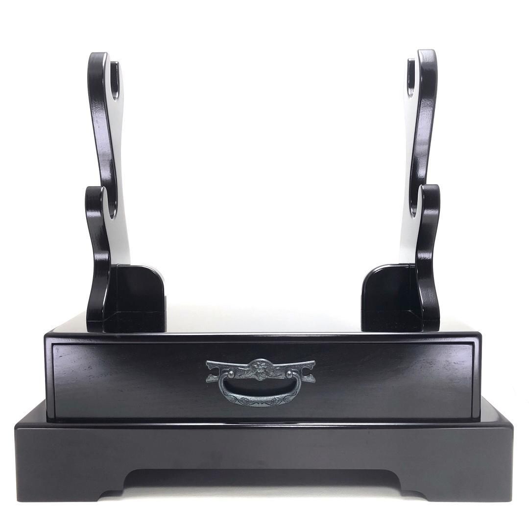 【美品】刀掛け／引出し付き 漆調 二本掛け／木製／ブラック