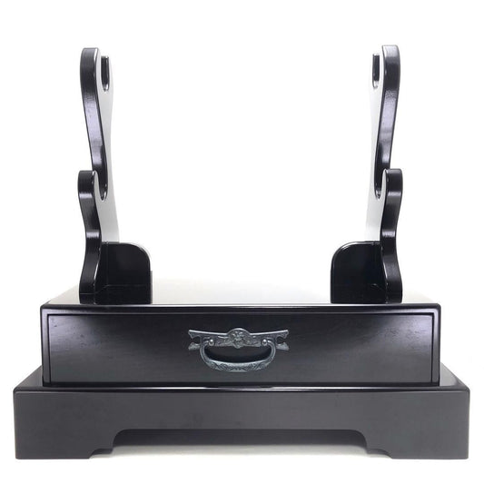 【美品】刀掛け／引出し付き 漆調 二本掛け／木製／ブラック