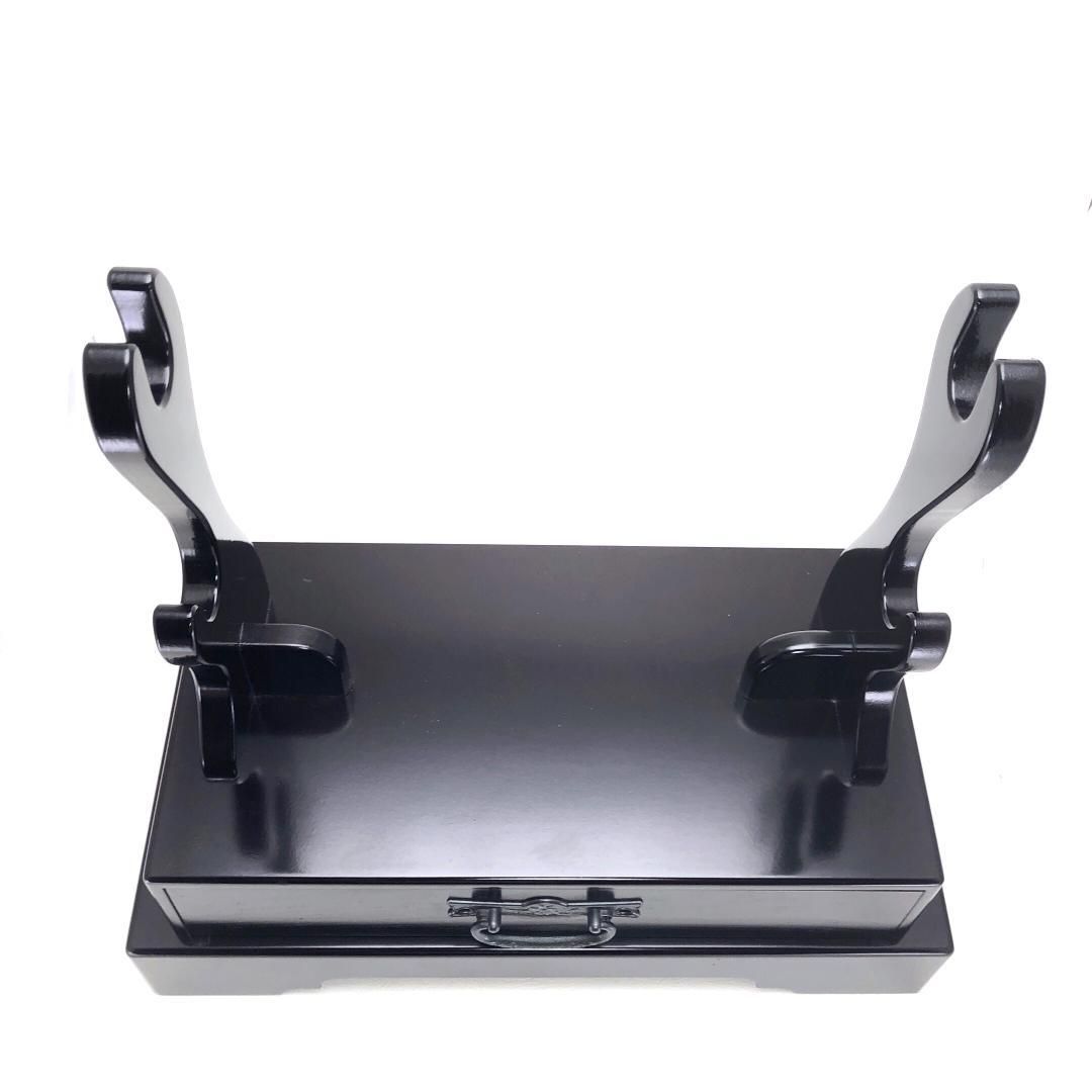 【美品】刀掛け／引出し付き 漆調 二本掛け／木製／ブラック