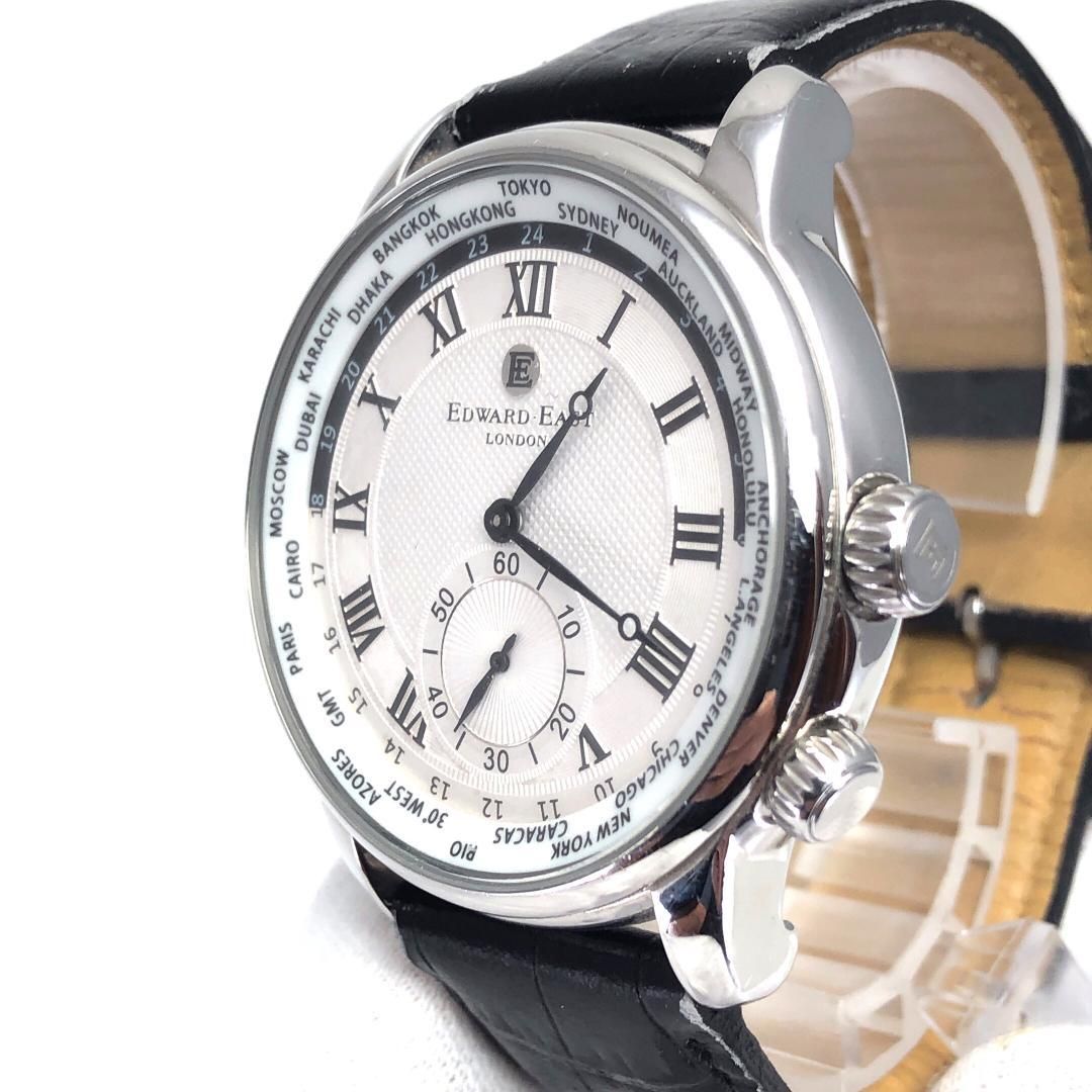 【美品】エドワードイースト／ワールドタイマー EDW1960G18／クォーツ／特徴／ステンレス・レザー／シルバー・ブラック