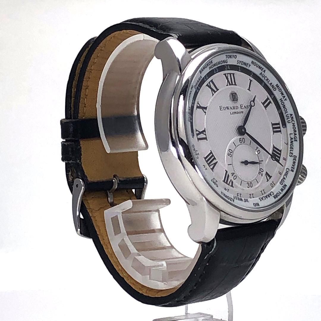 【美品】エドワードイースト／ワールドタイマー EDW1960G18／クォーツ／特徴／ステンレス・レザー／シルバー・ブラック