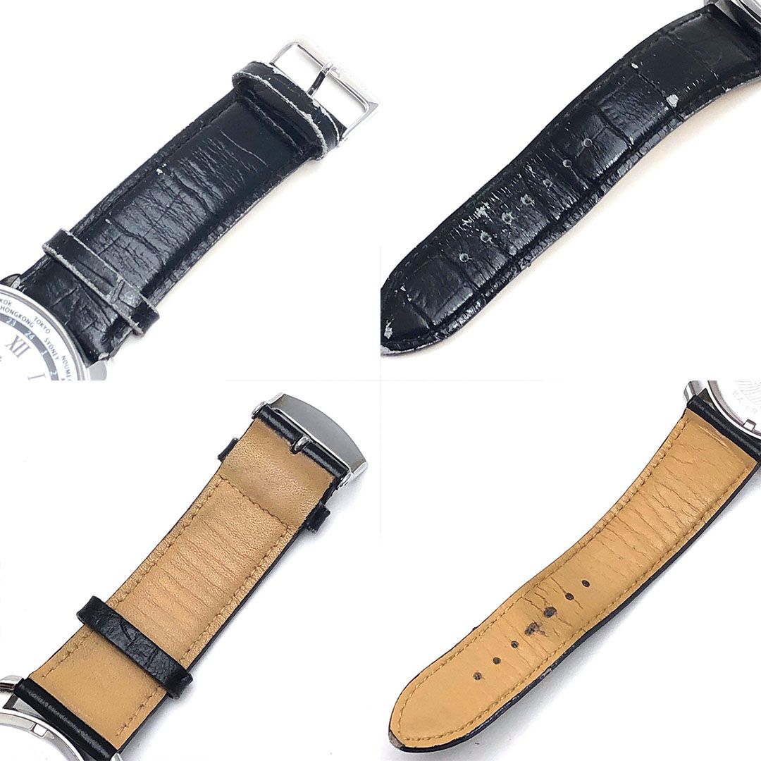 【美品】エドワードイースト／ワールドタイマー EDW1960G18／クォーツ／特徴／ステンレス・レザー／シルバー・ブラック