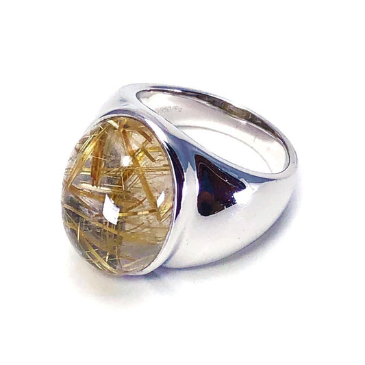 【美品】 ゴールドルチルクォーツ／16号／ ゴールドルチルクォーツ・SV925・パラジウム／シルバー・ゴールド・クリア