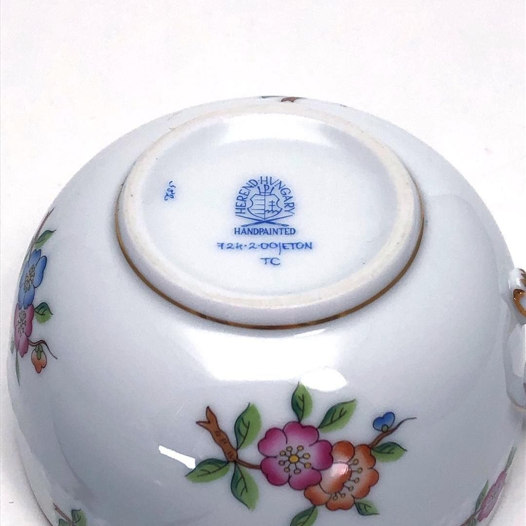 【美品】Herend ヘレンド／ETON イートン ティー カップ&ソーサー／金彩／花・フローラル／陶器／ホワイト・マルチカラー