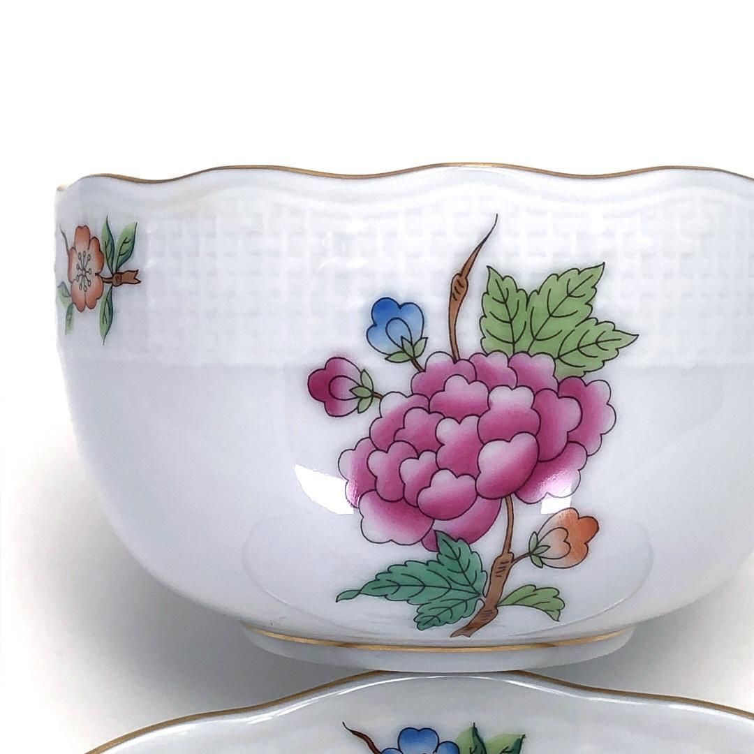 【美品】Herend ヘレンド／ETON イートン ティー カップ&ソーサー／金彩／花・フローラル／陶器／ホワイト・マルチカラー