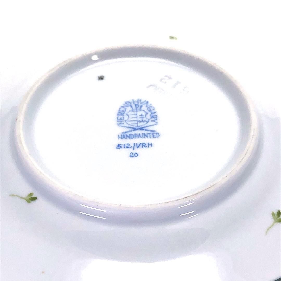 【美品】Herend ヘレンド／ウィーンのバラ デミタス カップ&ソーサー・デザート用ミニ皿 セット／陶器／ホワイト・グリーン