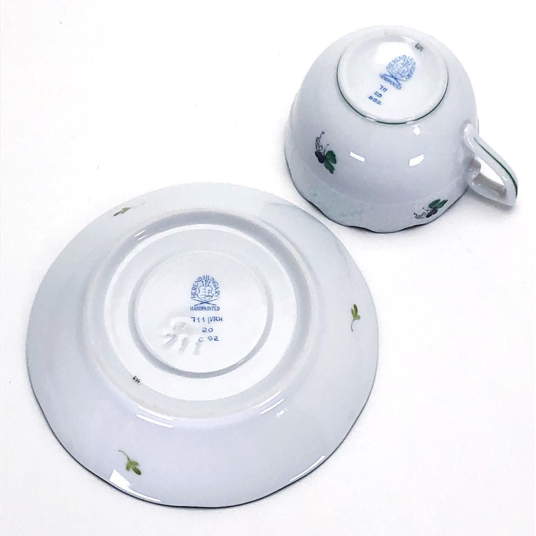 【美品】Herend ヘレンド／ウィーンのバラ デミタス カップ&ソーサー・デザート用ミニ皿 セット／陶器／ホワイト・グリーン