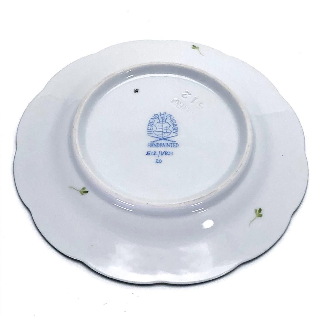 【美品】Herend ヘレンド／ウィーンのバラ デミタス カップ&ソーサー・デザート用ミニ皿 セット／陶器／ホワイト・グリーン