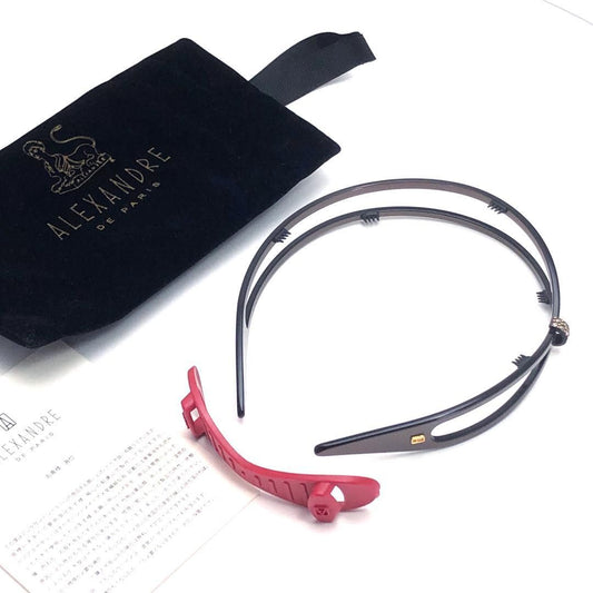 【美品・補正バンド付】Alexandre de paris アレクサンドル ドゥ パリ／カチューシャ／アセテート・スワロフスキー／ブラック・レッド