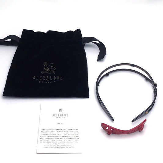 【美品・補正バンド付】Alexandre de paris アレクサンドル ドゥ パリ／カチューシャ／アセテート・スワロフスキー／ブラック・レッド