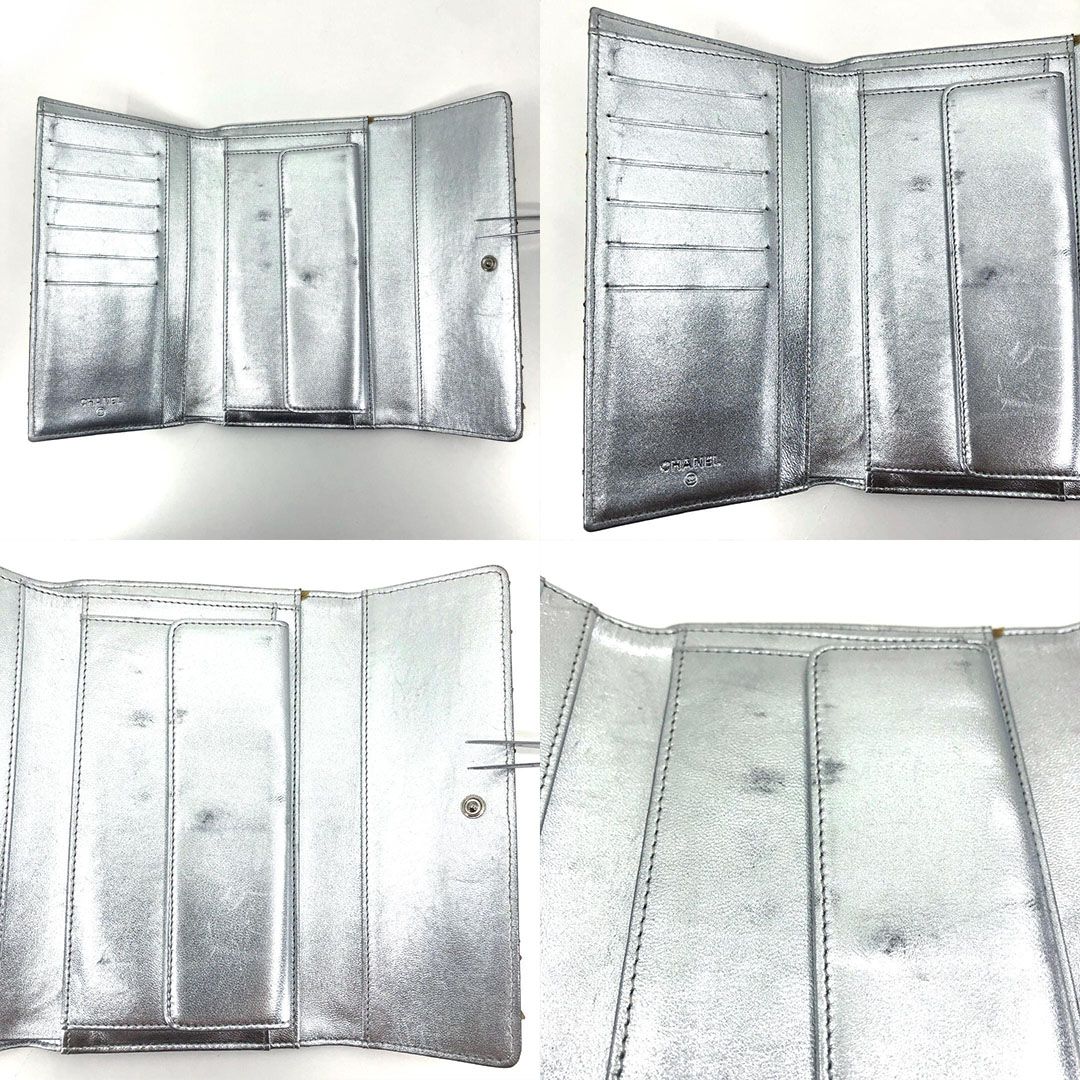 【美品・シール有・ギャランティカード付】CHANEL シャネル／パイソンレザー シルバー 長財布／レザー／シャンパンゴールド・メタリック