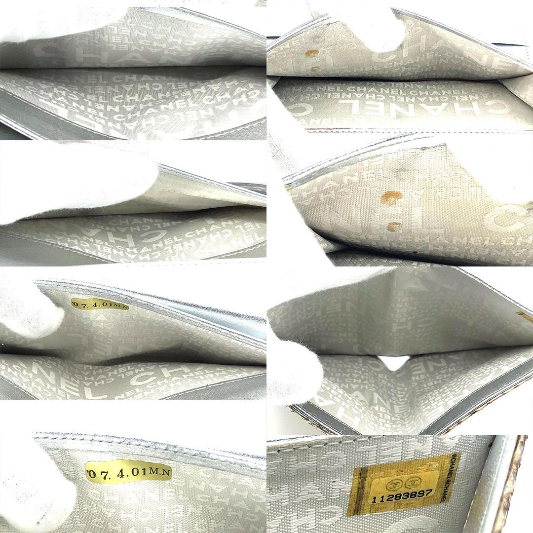 【美品・シール有・ギャランティカード付】CHANEL シャネル／パイソンレザー シルバー 長財布／レザー／シャンパンゴールド・メタリック