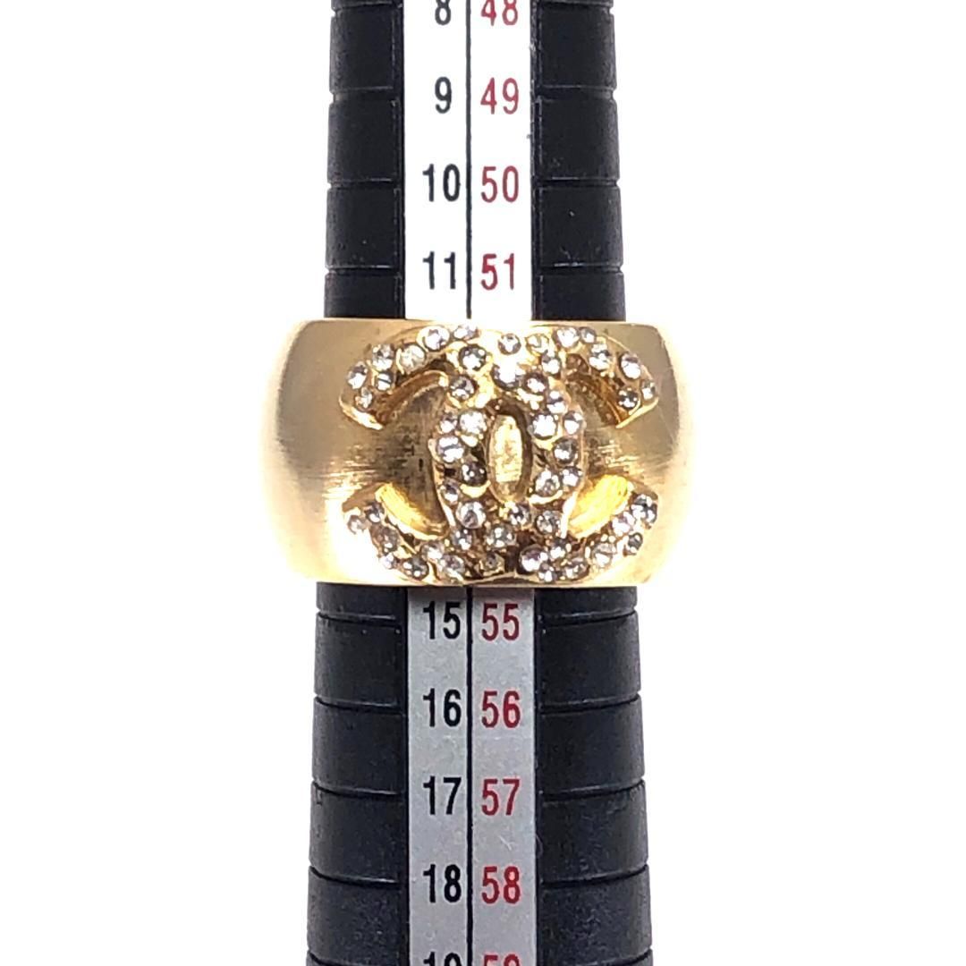 【美品】CHANEL シャネル／ココマーク ラインストーン リング／約13号／ラインストーン・GP／ゴールド