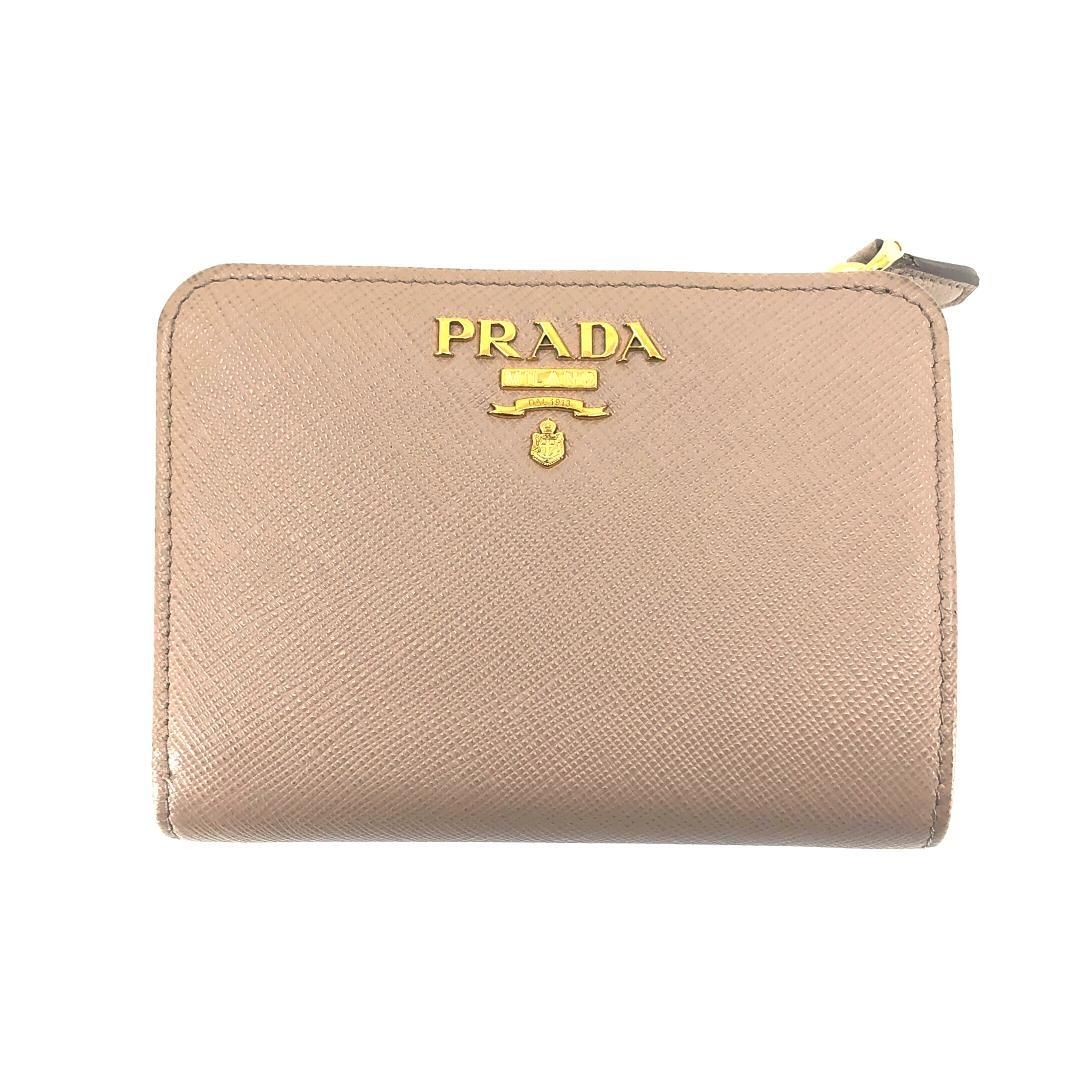 【美品】PRADA プラダ／二つ折り財布  ML018/230-A／商品名／サフィアーノレザー／ピンクベージュ