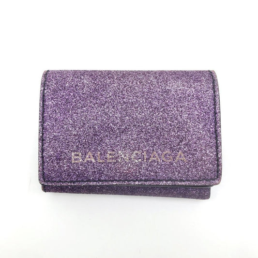 BALENCIAGA バレンシアガ／三つ折り財布 コンパクトウォレット ミニ財布名／レザー・ラメ／パープル
