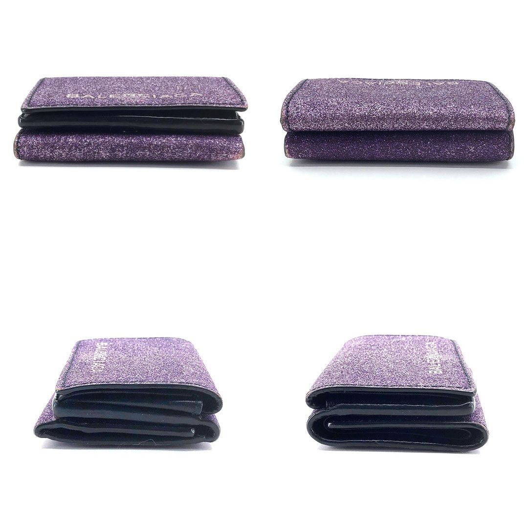 BALENCIAGA バレンシアガ／三つ折り財布 コンパクトウォレット ミニ財布名／レザー・ラメ／パープル