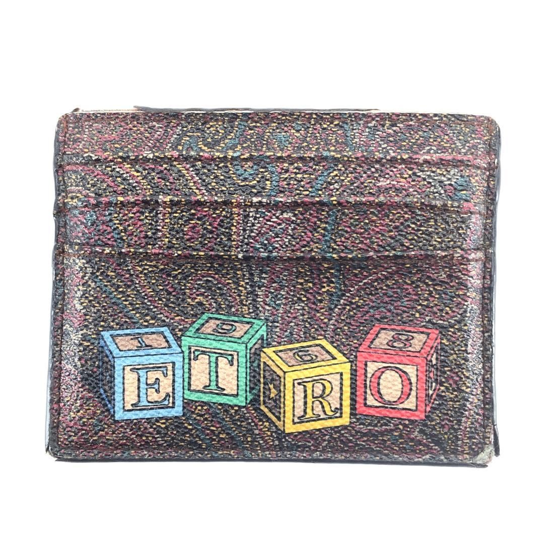 【箱付】Etro エトロ／カードケース 1H769/2451/0600／ポップ＆ペイズリー／レザー／ブラウン