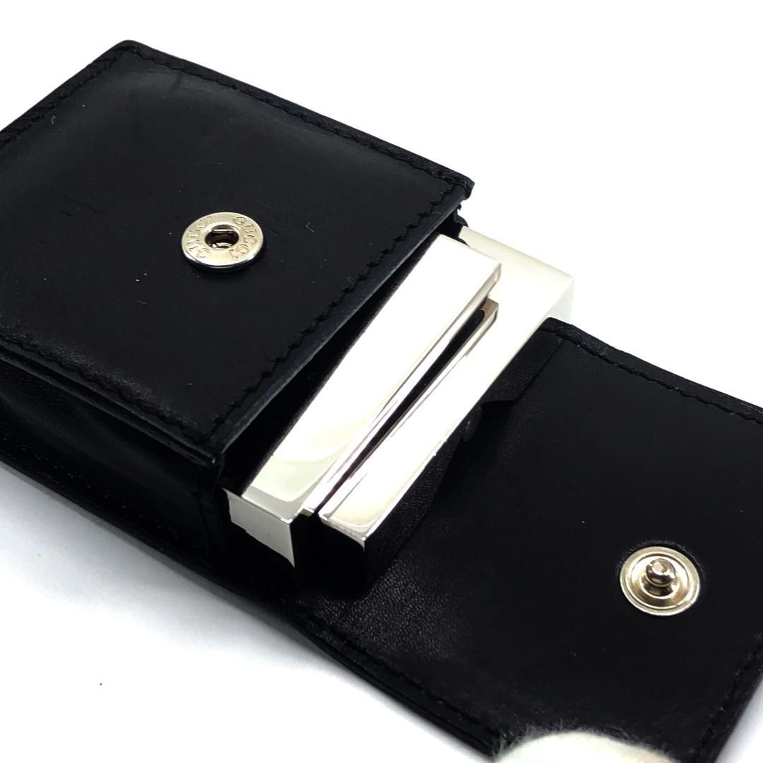 【美品・電池交換済・レザーケース付】GUCCI グッチ／トラベルクロック 置き時計 0840／クォーツ／カバー／ステンレス／ブラック