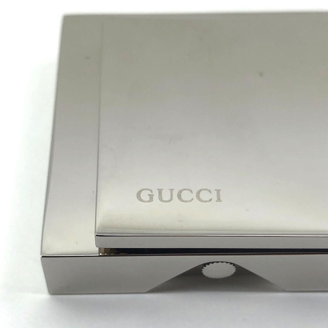 【美品・電池交換済・レザーケース付】GUCCI グッチ／トラベルクロック 置き時計 0840／クォーツ／カバー／ステンレス／ブラック